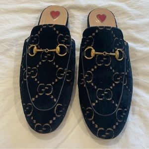Gucci, Princeton Mule, navy with gold, 38.5 (US 7.5-8)